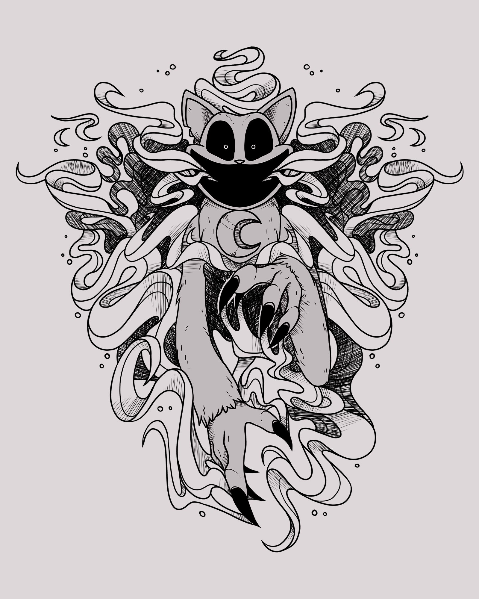 image on shirt: monster catnap with gas coming out of mouth.