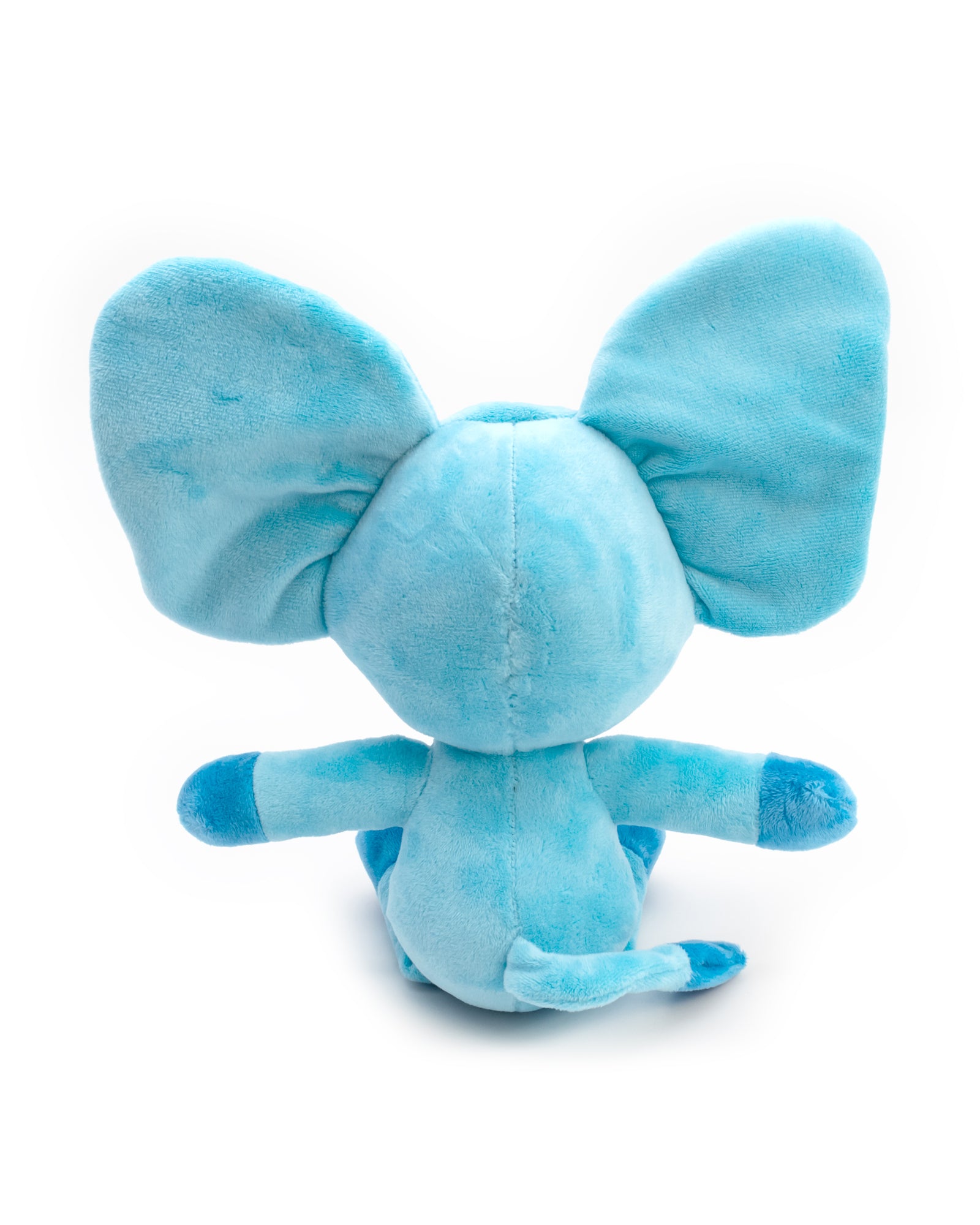 Blue plush elephant toy on a white background