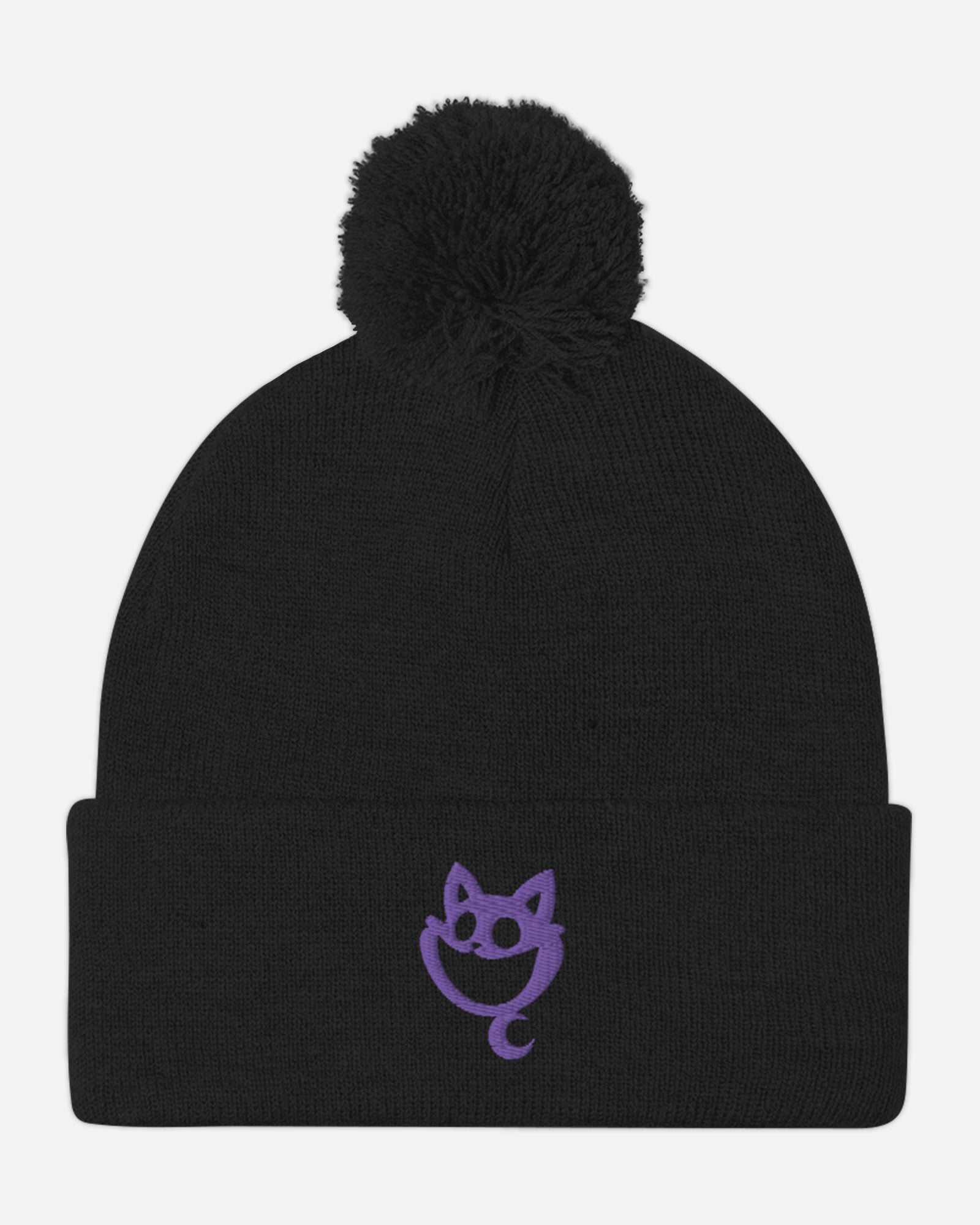 catnap face pom-pom beanie black
