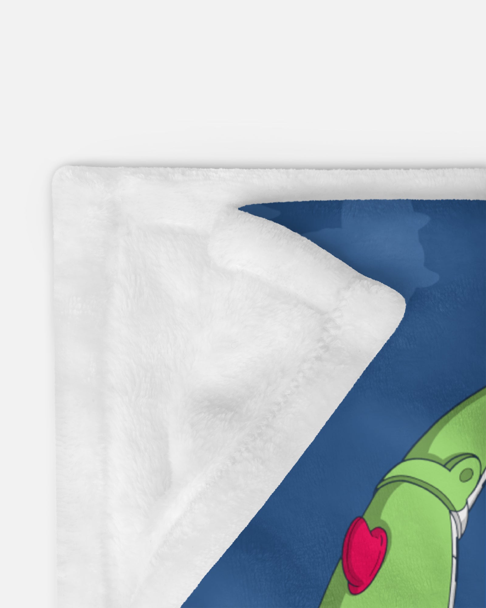 pianosaurus blue throw blanket showing underside. soft material.