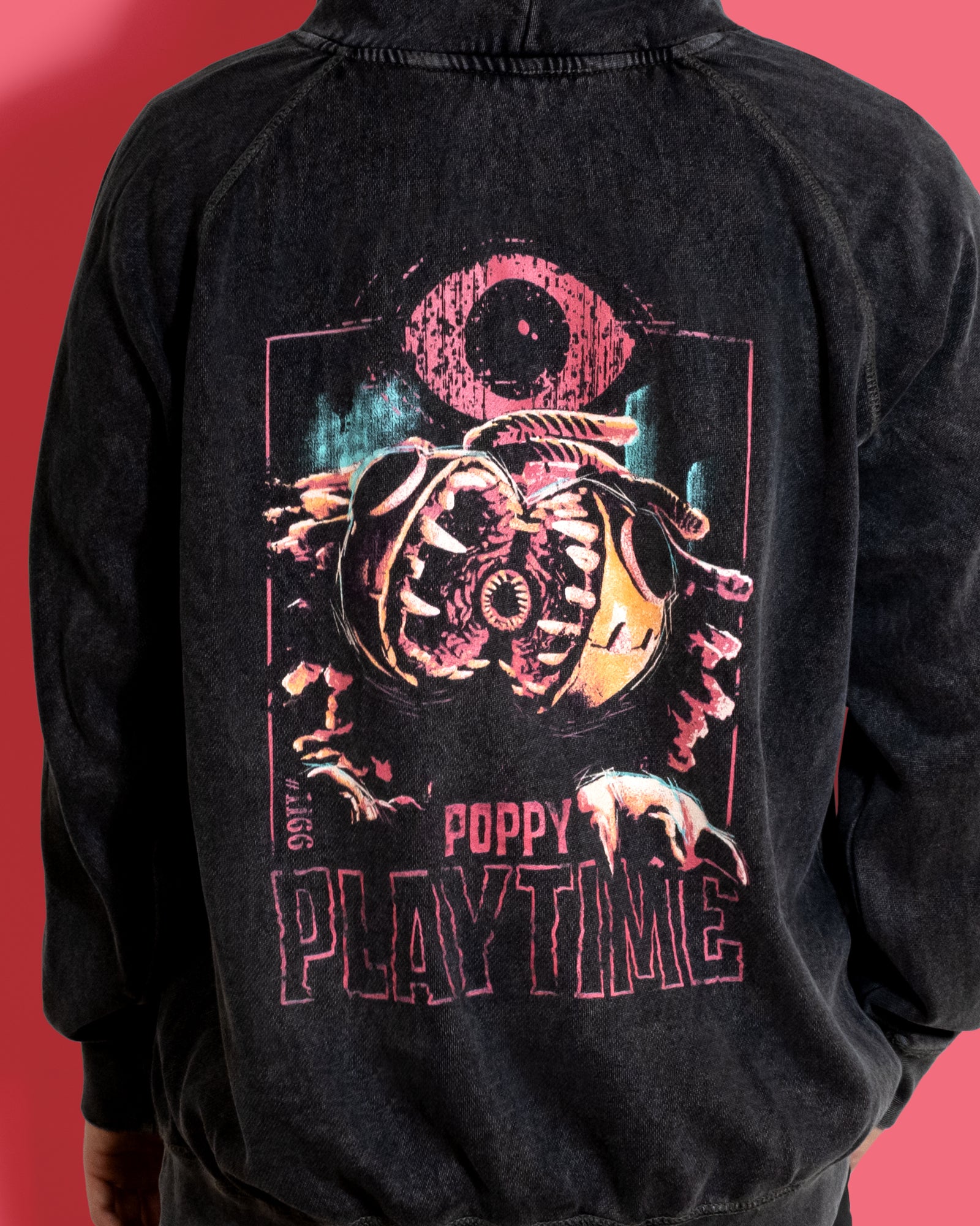 back of hoodie on model