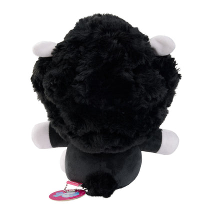  Baba Chop plush sheep toy shown from the back, featuring fluffy black fur, small white ears, and white hooves..