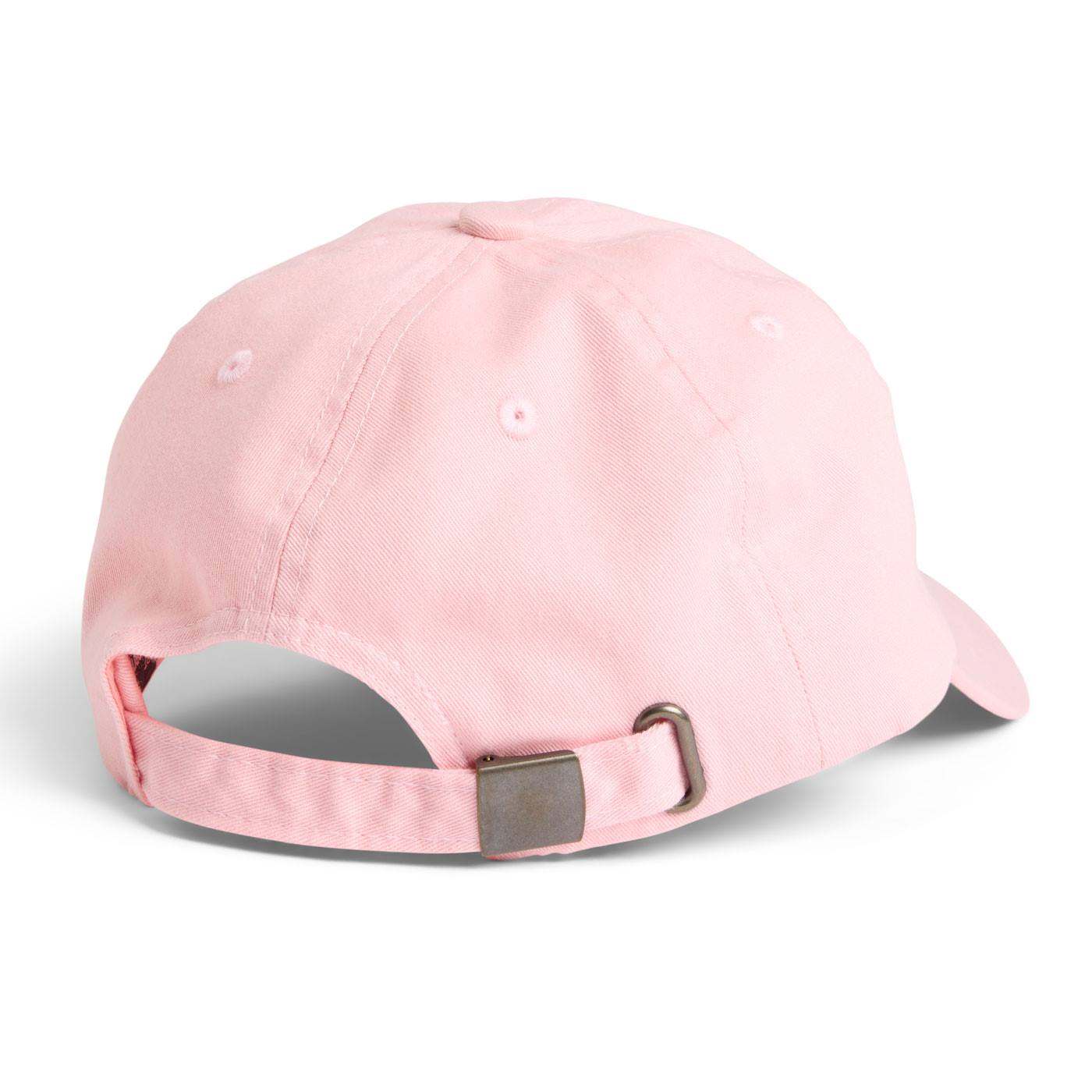 Back view of Pink baseball cap with buckle closure.