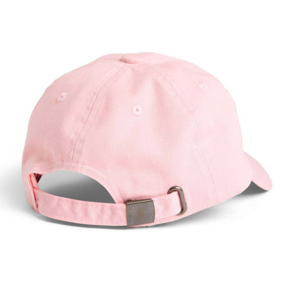 Back view of Pink baseball cap with buckle closure.