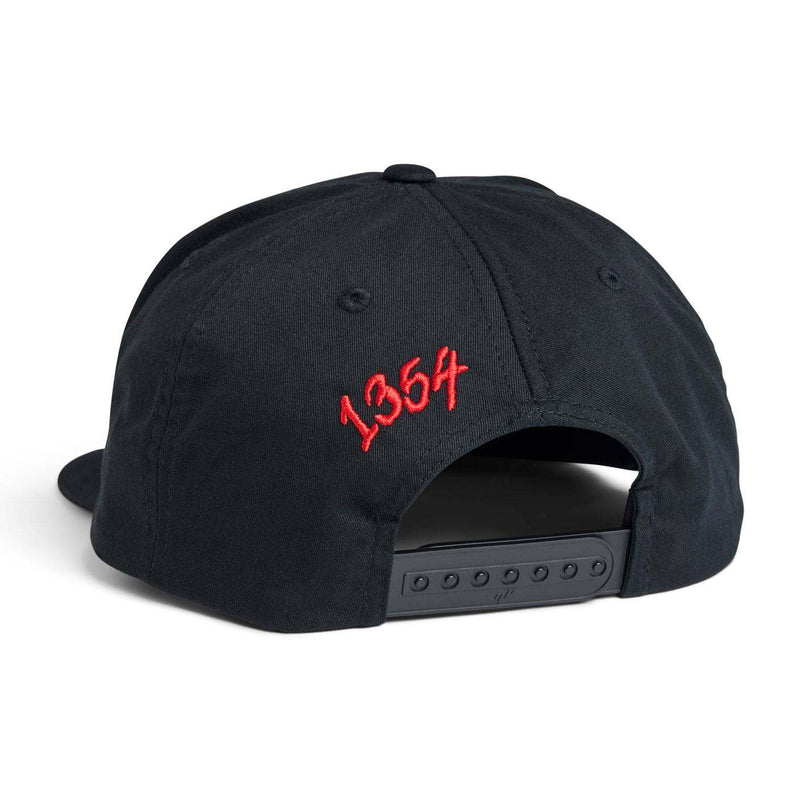A black snapback cap shown from the back, featuring red embroidered '1354' text on the side and a black plastic adjustment strap.