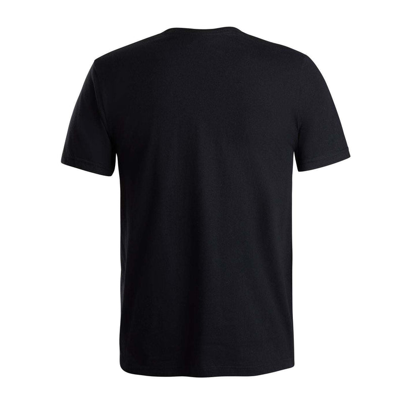 A plain black short-sleeve crewneck t-shirt shown from the back.