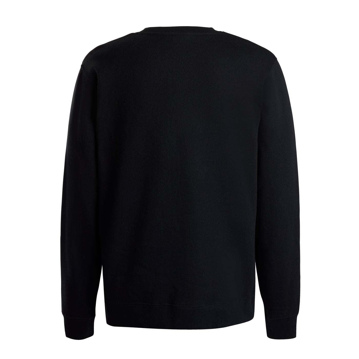Back view of a long sleeve black shirt.