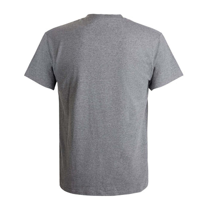 A heather gray short-sleeve crewneck t-shirt shown from the back.