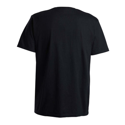back view of a black t-shirt.