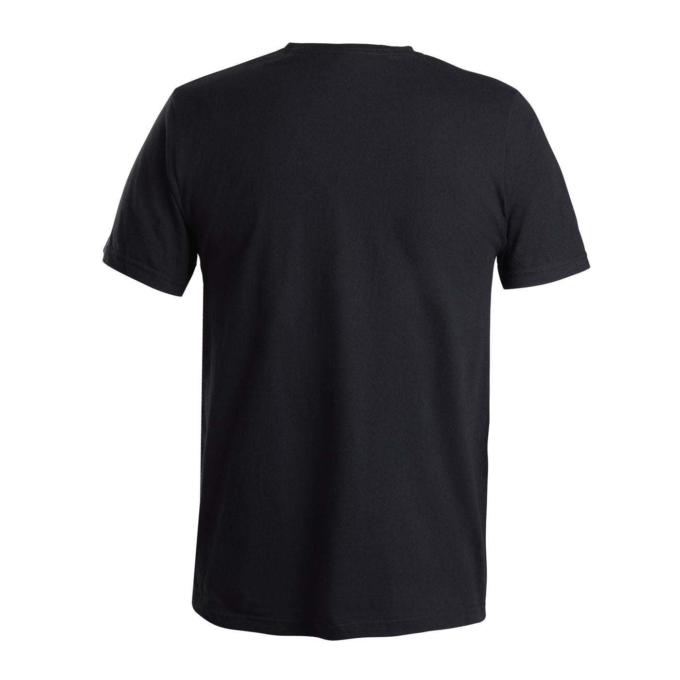 back view of a black shirt.