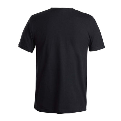 back view of a black shirt.