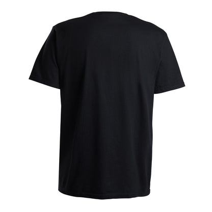 A plain black short-sleeve crewneck t-shirt shown from the back.
