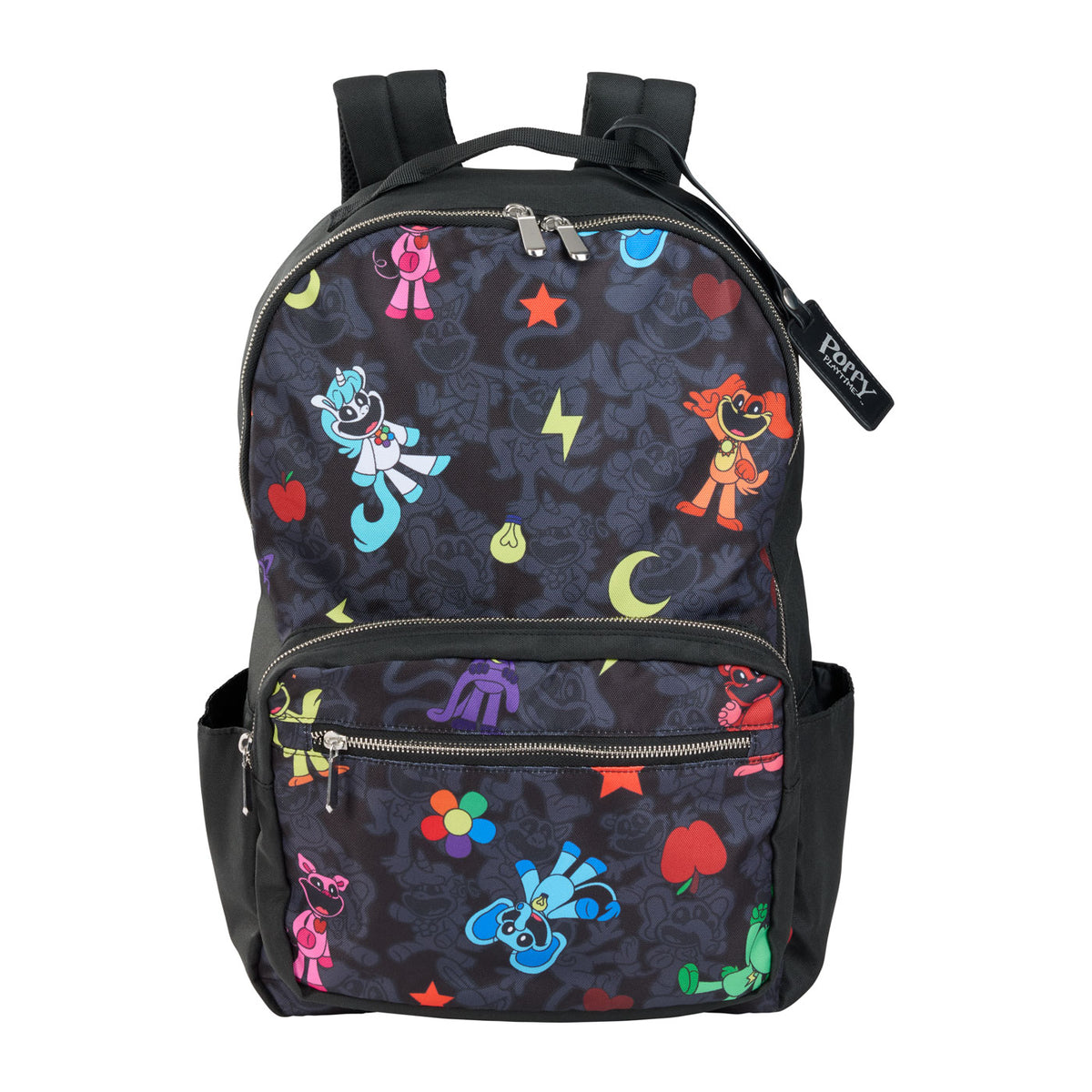 A black backpack featuring a Smiling Critters character print.