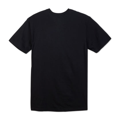A plain black short-sleeve crewneck t-shirt shown from the back.