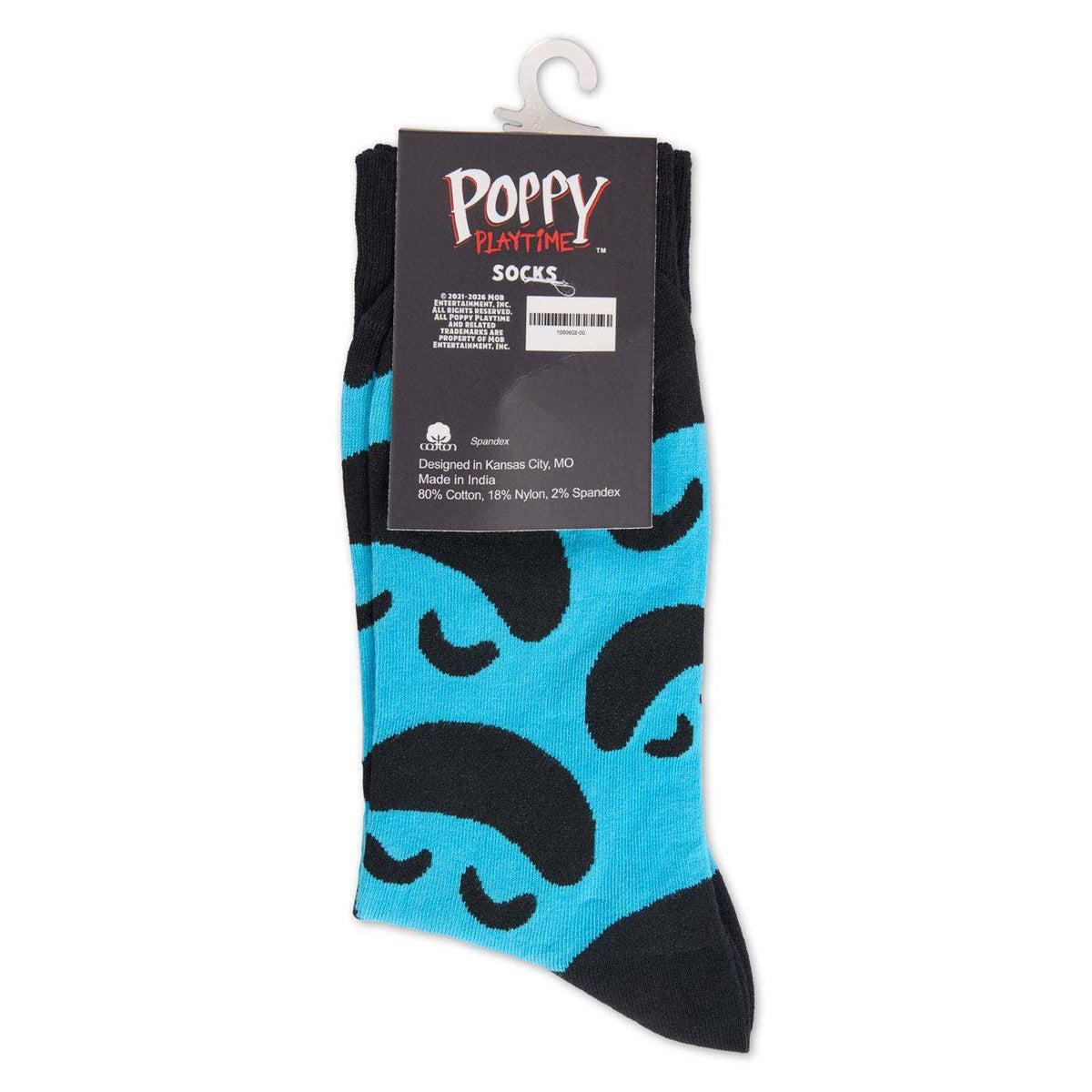 Pair of blue Doey the Doughman socks with black accents