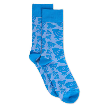 Blue sock with huggy wuggy pattern.