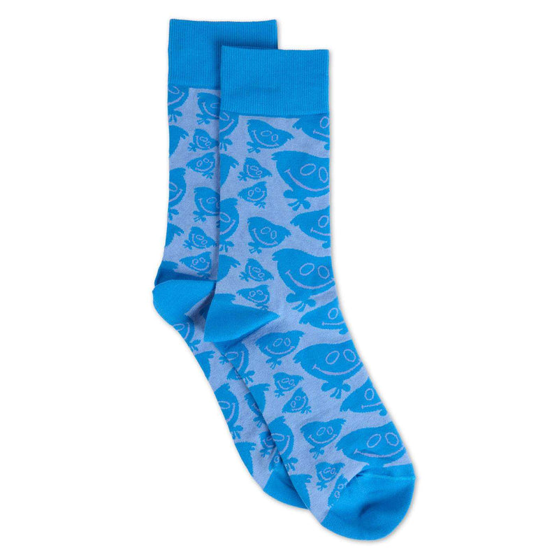 Blue sock with huggy wuggy pattern.