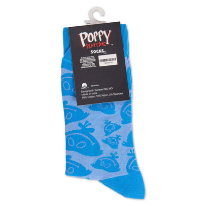 Blue sock with huggy wuggy pattern.