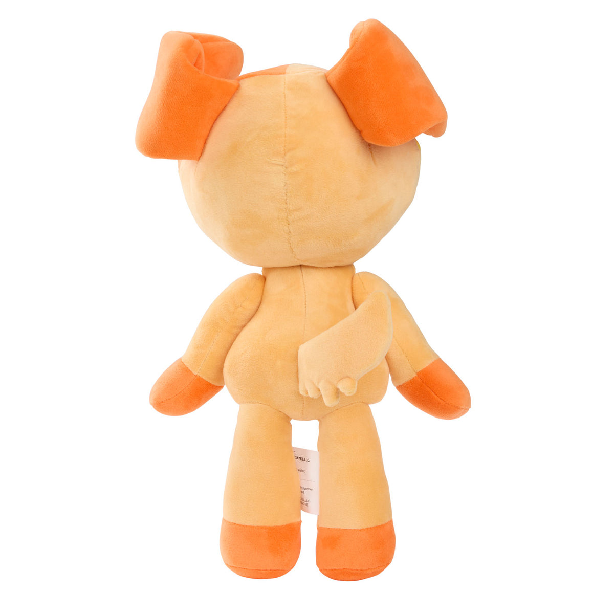 A plush toy dog shown from the back, featuring a warm beige body with bright orange ears, paws, and feet.