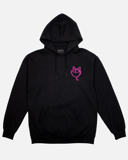 catnap plush seeping gas hoodie front. has pockets.