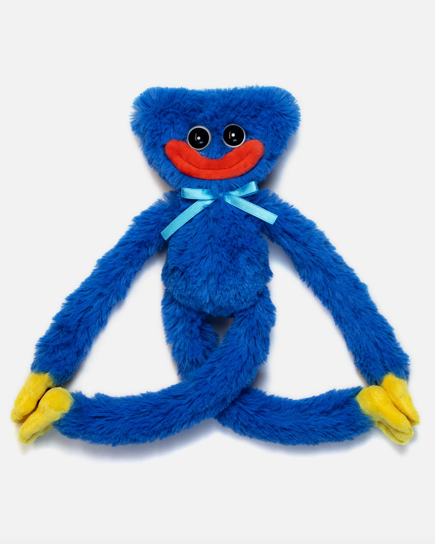 smiling huggy wuggy poppy playtime 14" plush front. hands and feet velcro together.