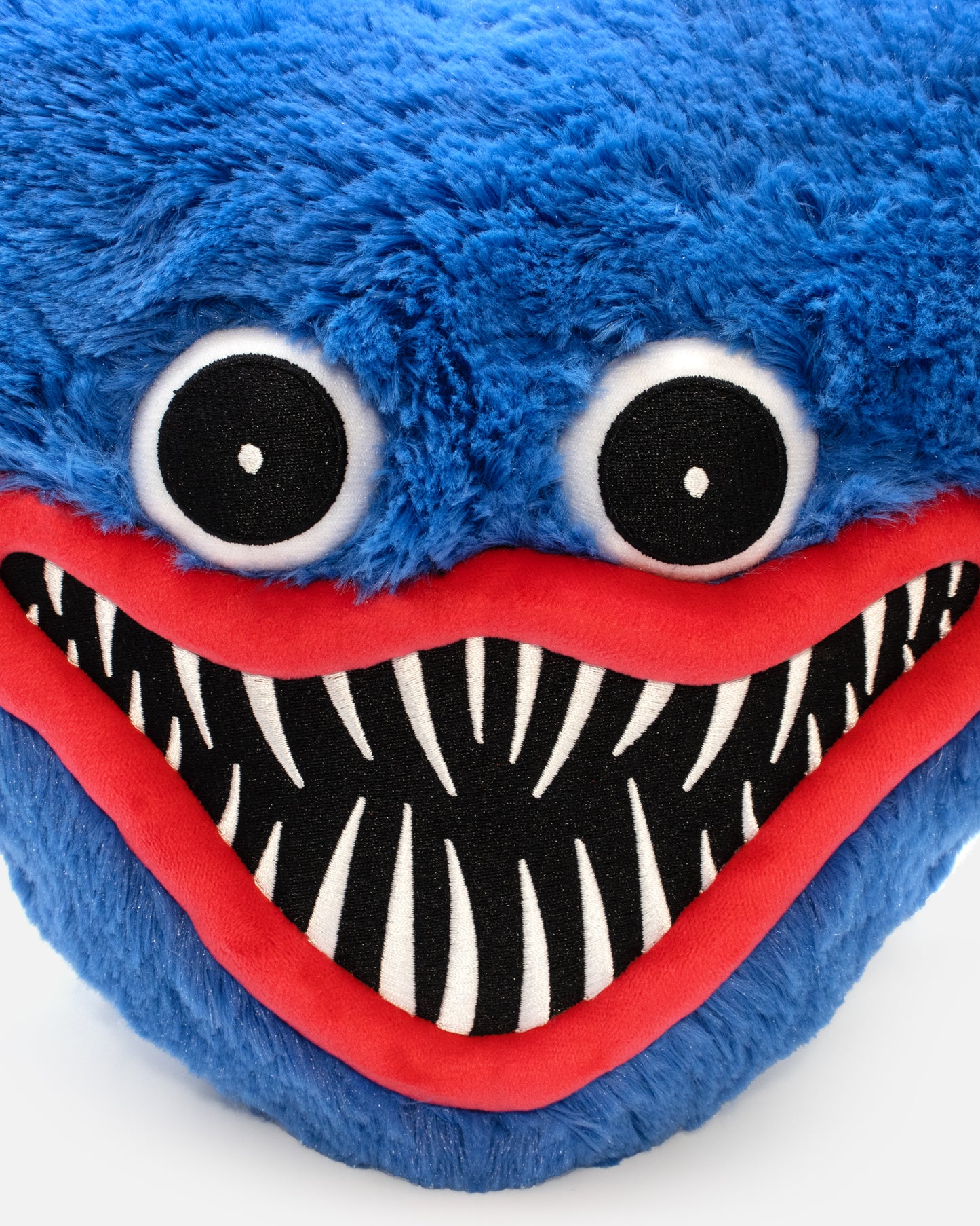 scary huggy wuggy poppy playtime pillow plush close up of face