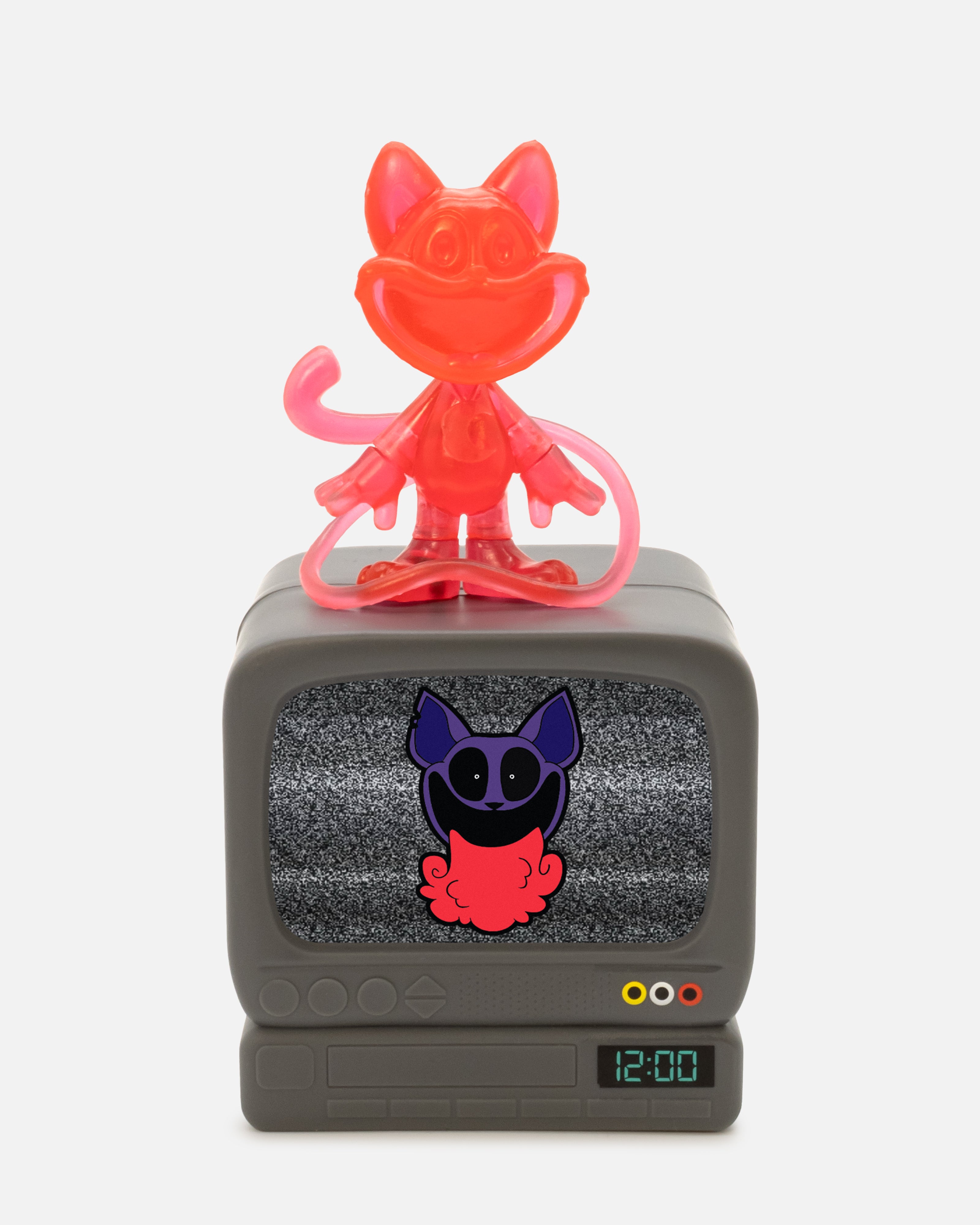 smiling critters catnap red smoke chase smols sitting on top of tv