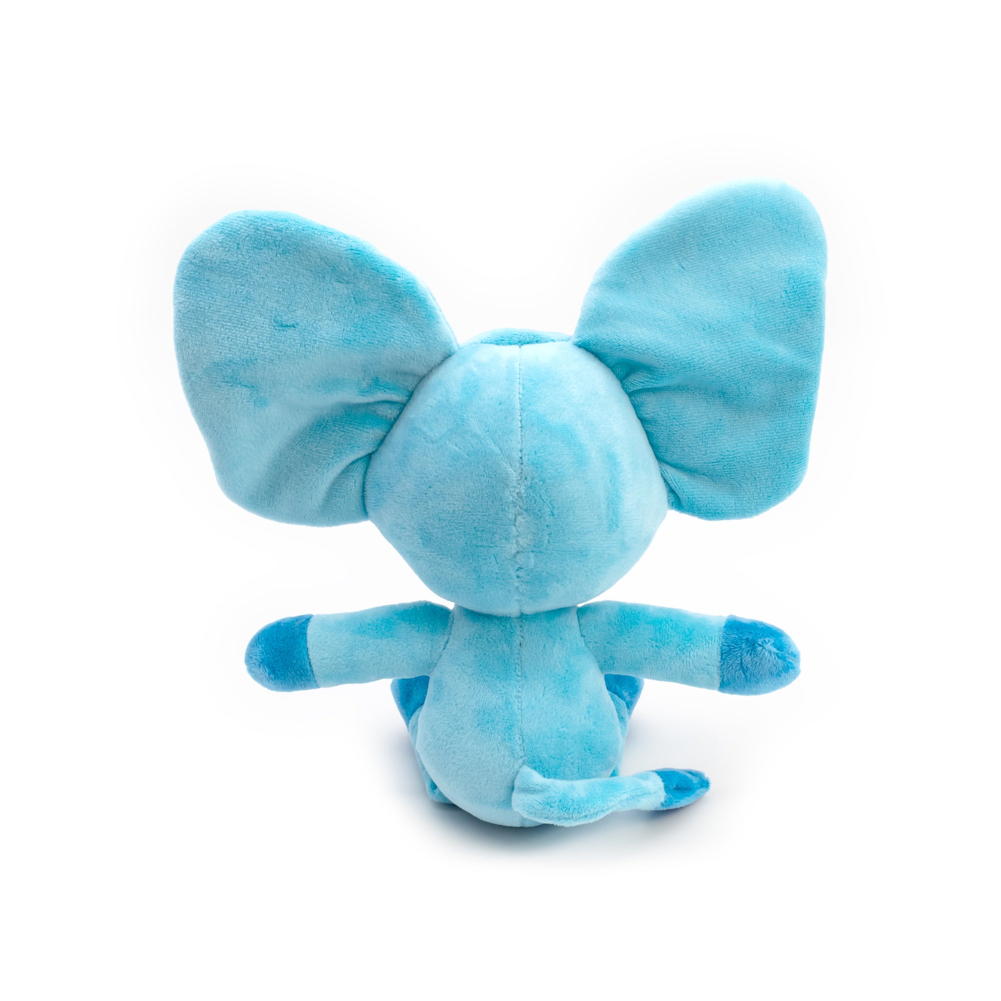 Blue plush elephant toy on a white background