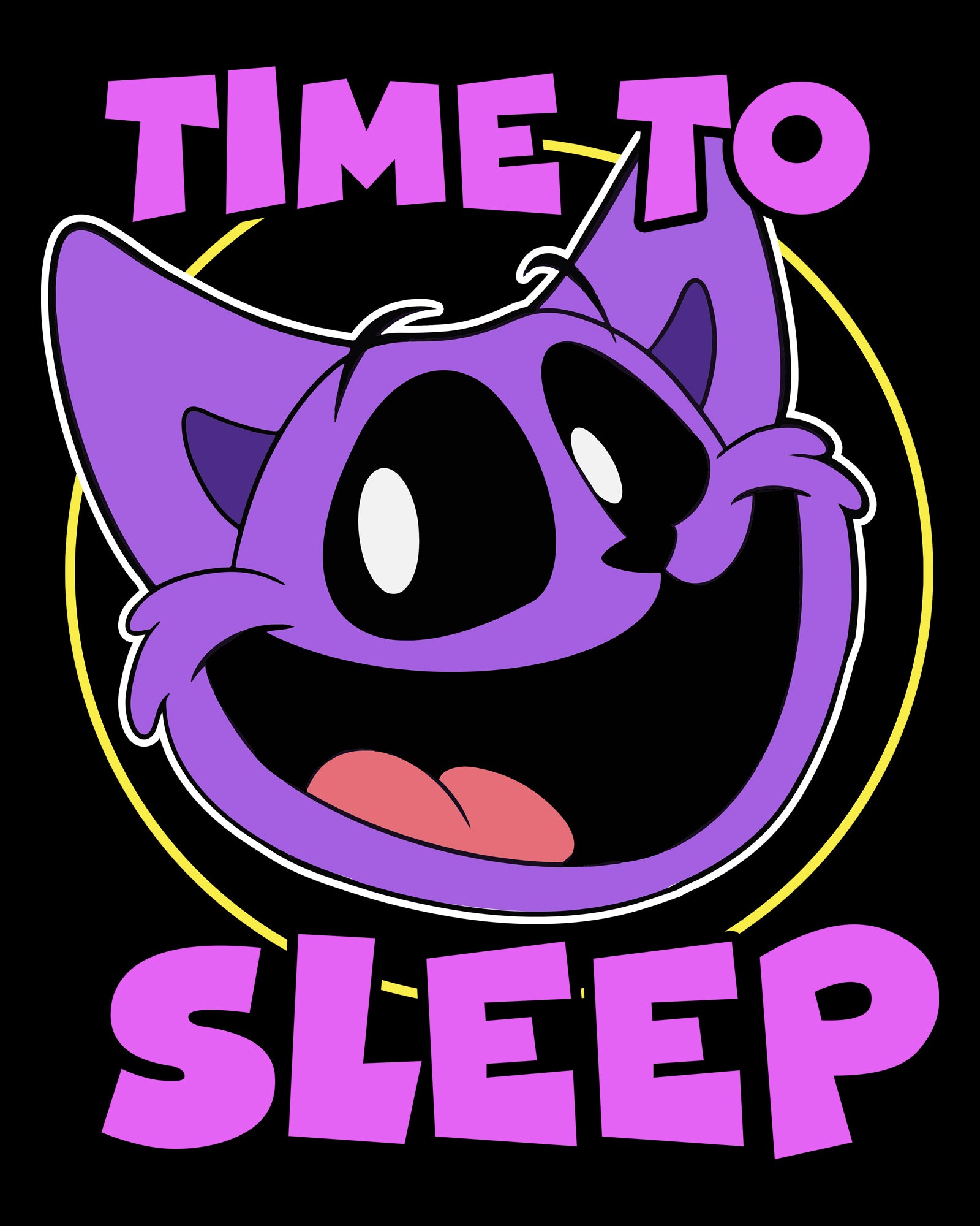 image on back: catnap's smiling face inside a circle. text: time to sleep