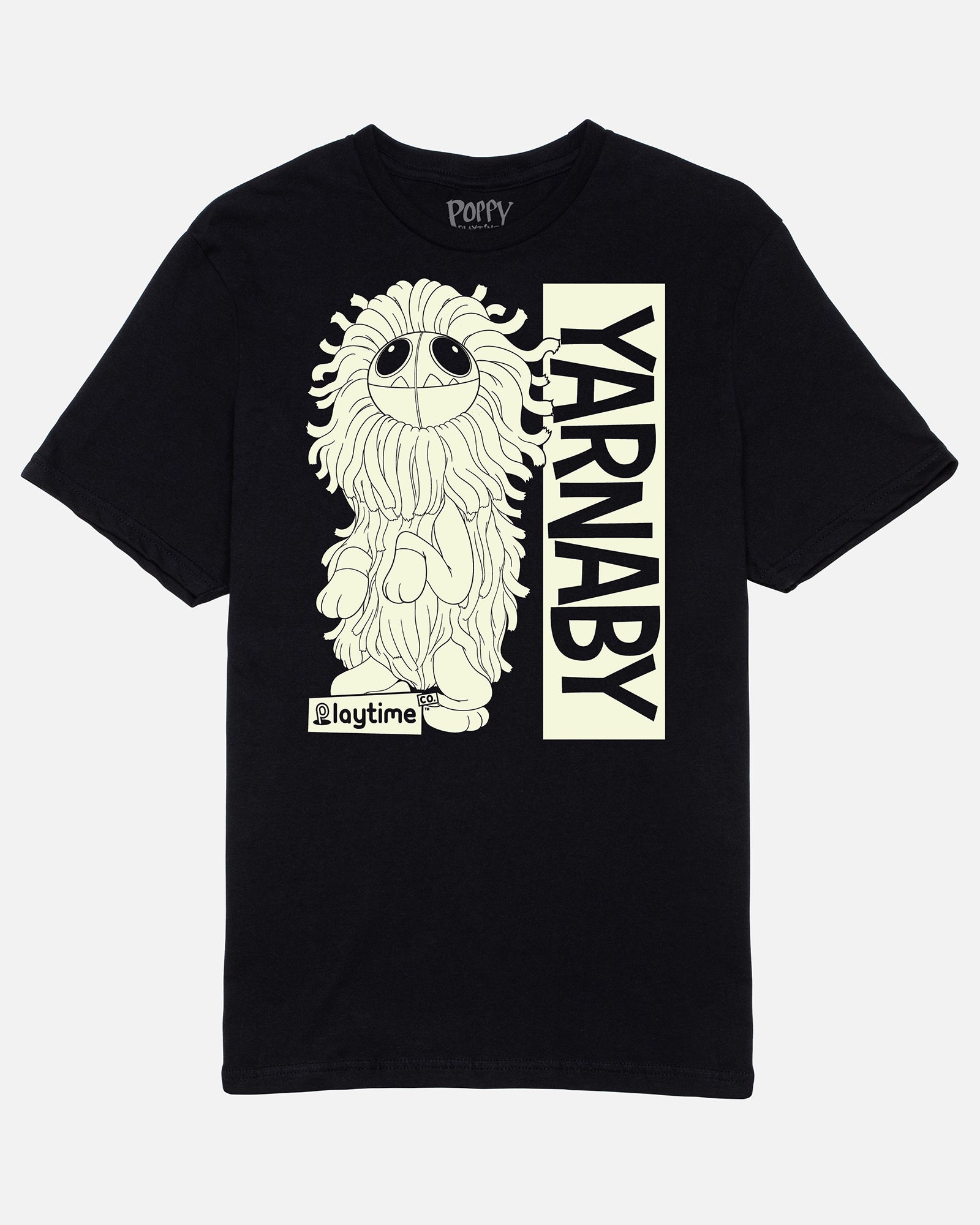 yarnaby sitting black t-shirt