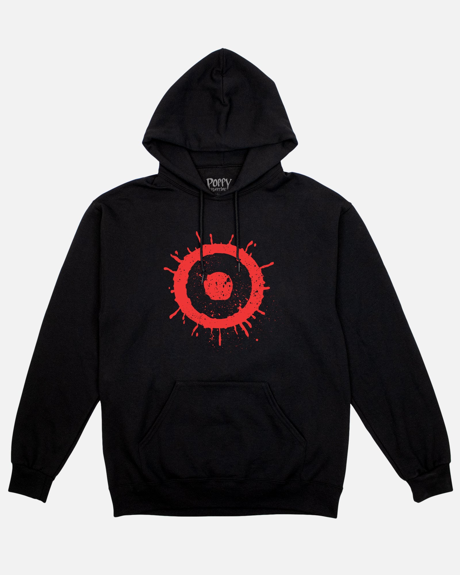 The Doctor Eyes Black Hoodie Front - Drawstring and pocket.