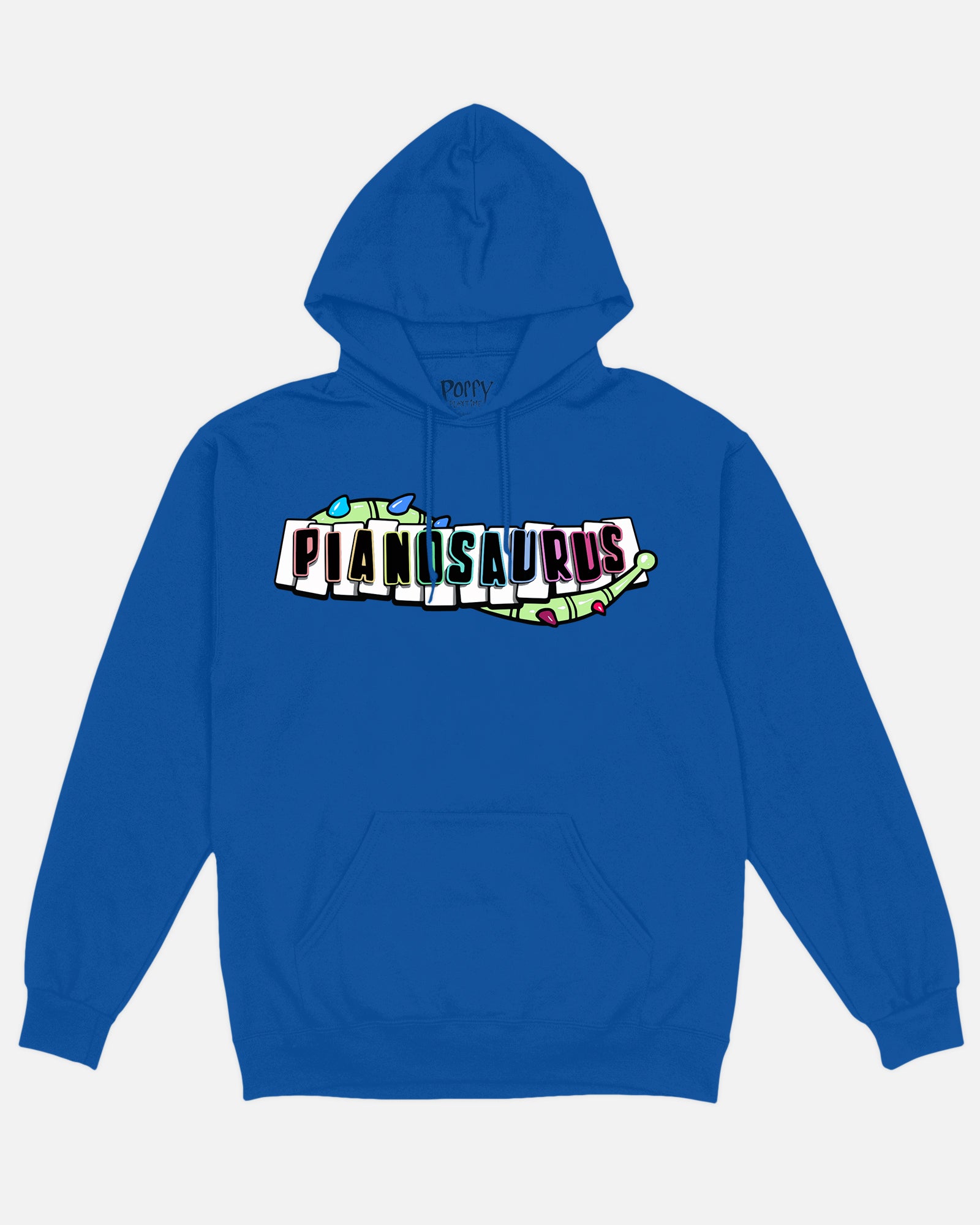 Pianosaurus He Plays For Us Hoodie Front - Drawstring and pocket