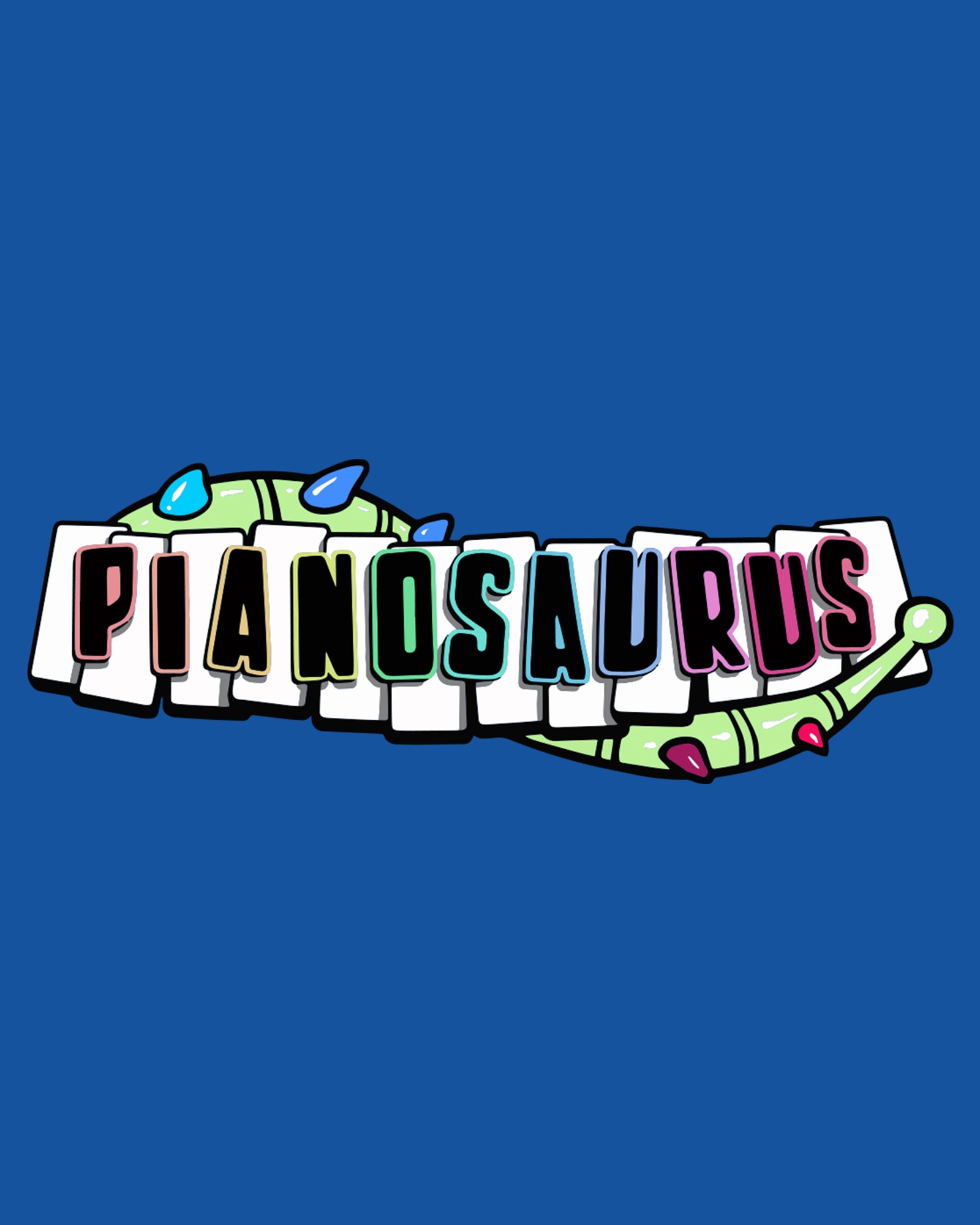 image on front of hoodie: keyboard with dinosaur tail going around it. text: Pianosaurus